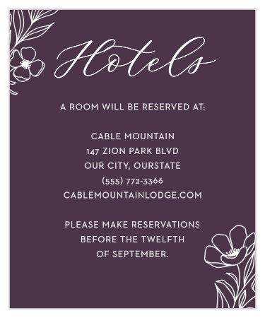 Make it easier on your guests with our Floral Nuptials Accommodation Cards.