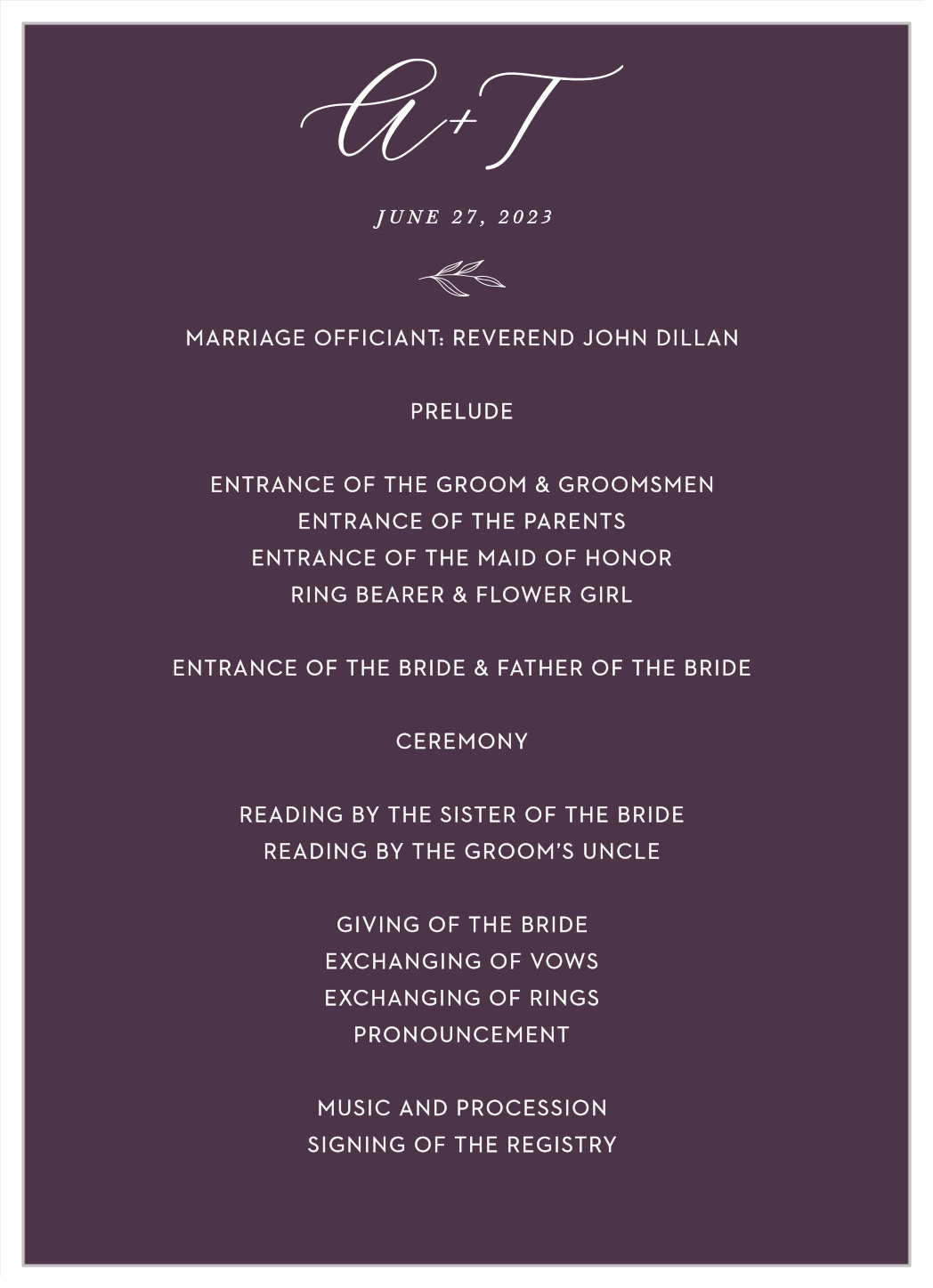 Floral Nuptials Wedding Programs