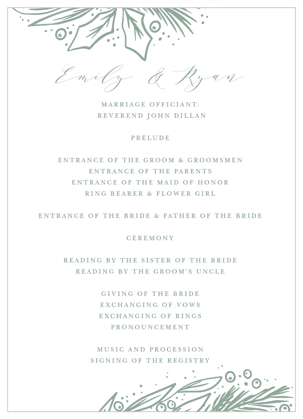 Winter Wreath Wedding Programs