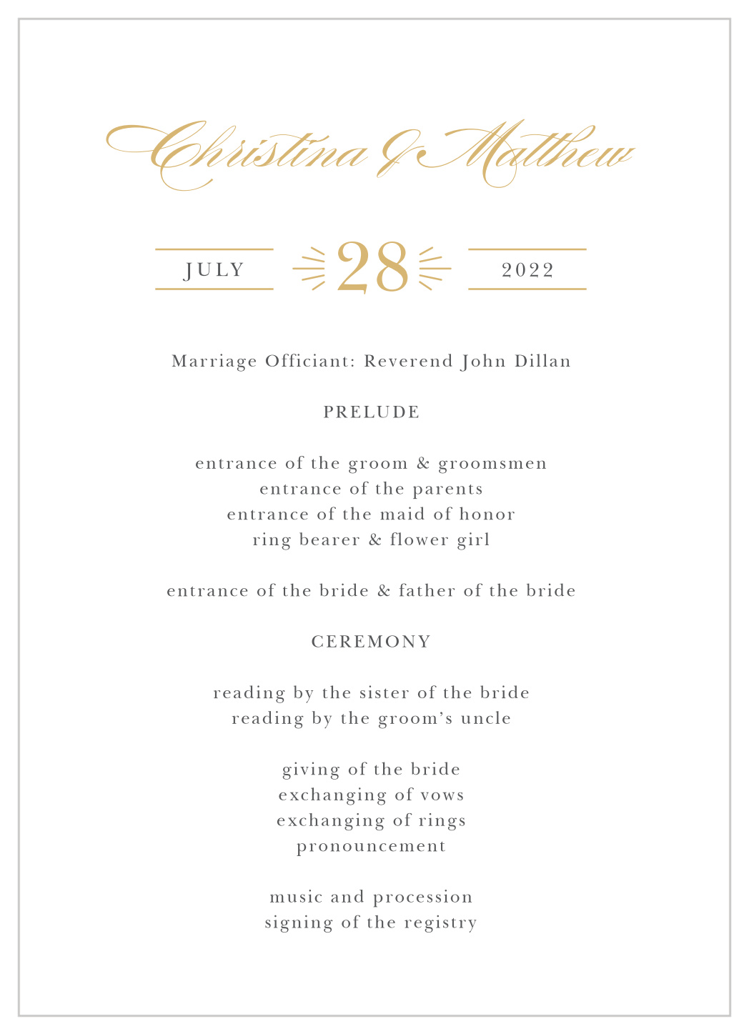 Classic Constellation Foil Wedding Programs