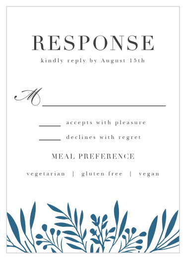 Gather a headcount for everyone that plans to attend your wedding with our Offset Blooms Response Cards.