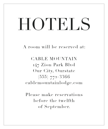 Suggest local hotels to out-of-town loved ones with our Classic Editorial Accommodation Cards.