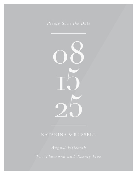 Friends and family are sure to run to their calendars to pencil in your wedding when they see our Chapter One Clear Save the Date Cards.