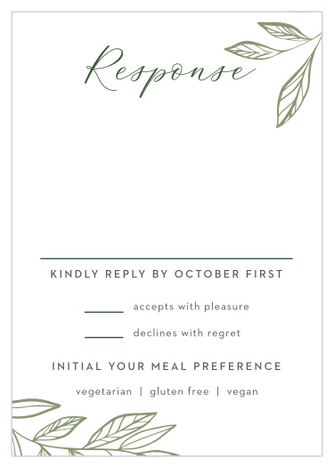 Gather your wedding information with a touch of botanical beauty with our Wispy Leaves Response Cards.