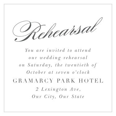 Practice makes perfect! Our Simple Typography Rehearsal Cards gather your family and friends the night before to make sure that your wedding will go off without a hitch!