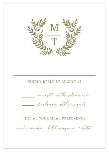 Tally up every friend and family member that plans to attend your wedding with our Botanical Monogram Response Cards.