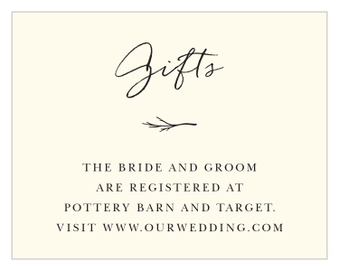 Our Weathered Branch Registry Cards informs friends and family where you have registered for wedding gifts.