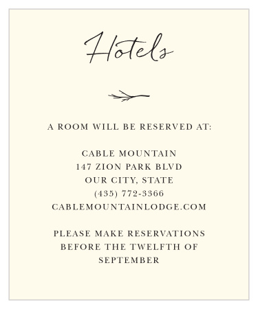 Recommend your favorite local hotels to out-of-town friends and family with our Weathered Branch Accommodation Cards.