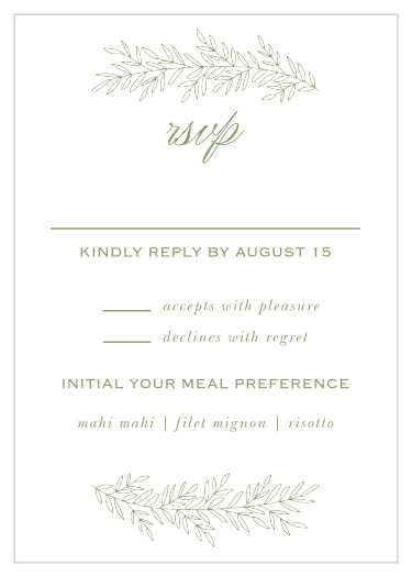Gather your wedding information in simplistic beauty with our Vintage Greenery Response Cards.