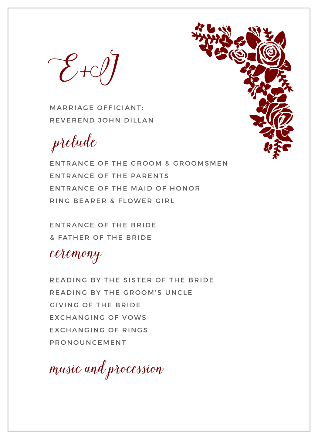 Botanical Corners Wedding Programs