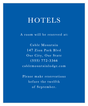 Inform out-of-town friends and family where you have booked a block of rooms with our Casual Script Accommodation Cards.