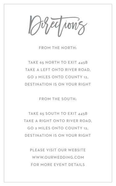 Guide friends and family to your wedding venue easily with the minimalist look of our Marker Script Direction Cards.