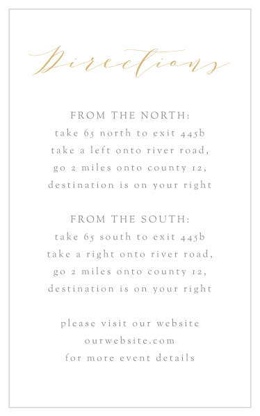 Help guide your guests to your event's location, by customizing our Smooth Intrigue Direction Cards!