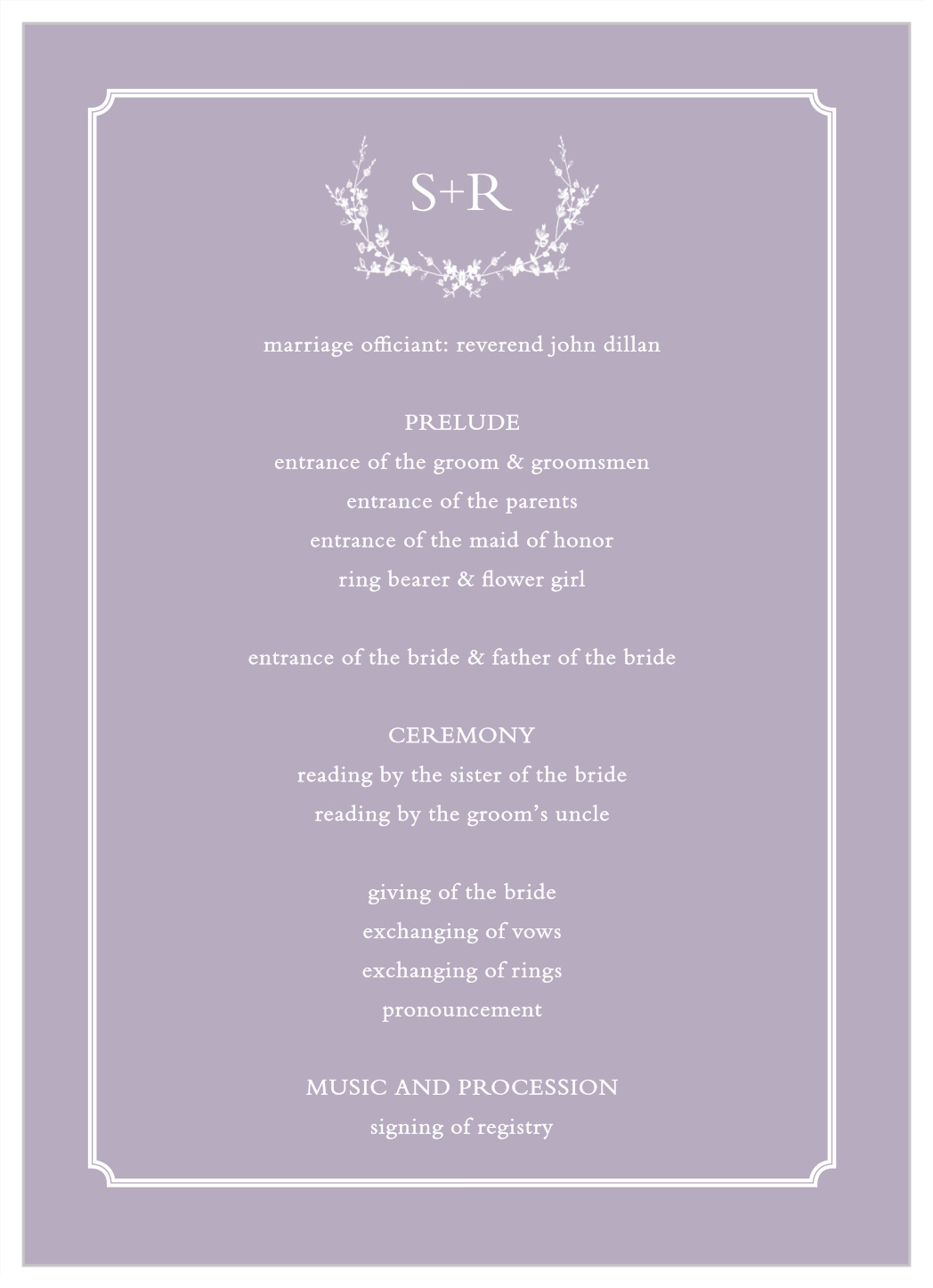 Framed Wreath Wedding Programs