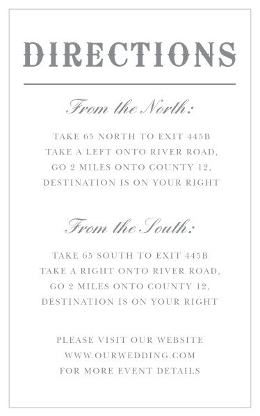 Friends and family will have no issue finding your wedding venue with the help of our Country Bash Direction Cards.