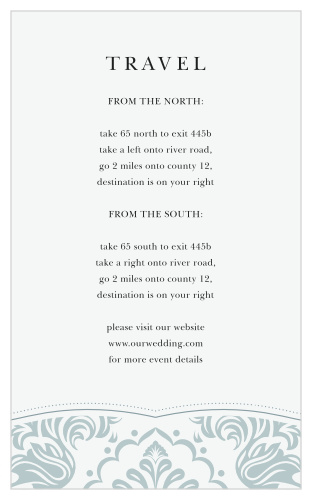 Help navigate your guests to your venue with your Timeless Damask Direction Cards!