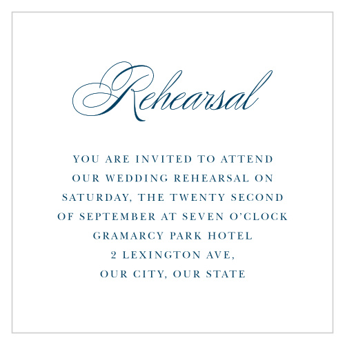 Our Formal Affair Rehearsal Cards gather friends and family the night before to ensure your wedding goes smoothly.