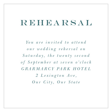 Bring family and friends together the night before the wedding to be sure it will go smoothly with our Garden Frame Rehearsal Cards.