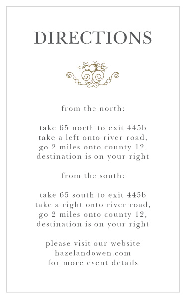 Help guide your guests to your event's venue, with our Classic Damask Direction Cards!