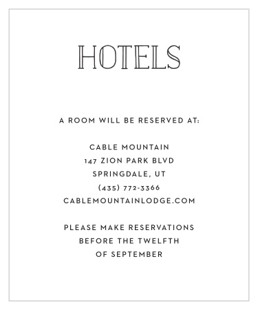 Inform out-of-town friends and family where you have booked a block of rooms with our Framed Type Accommodation Cards.