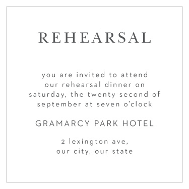 Practice makes perfect! Gather friends and family together the night before with our Simplicity Swirls Rehearsal Cards to ensure your wedding goes smoothly!