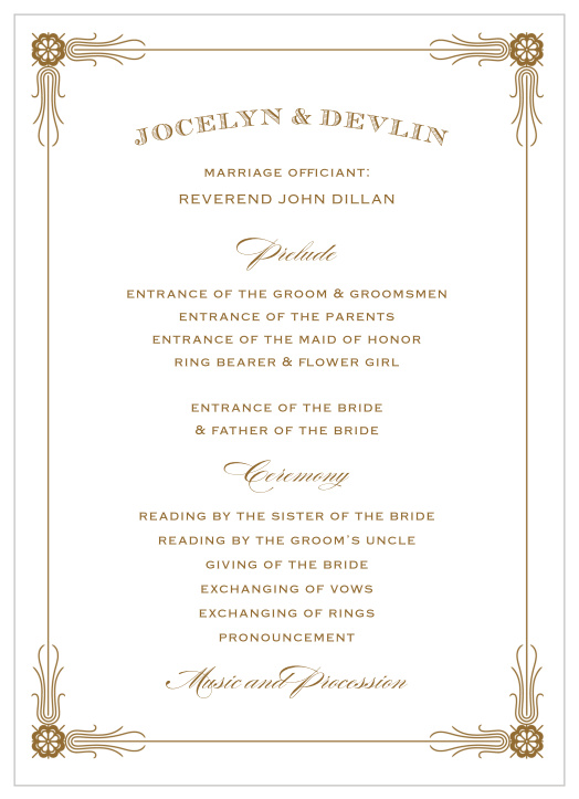 Share your wedding information in style with our Antique Frame Wedding Programs.