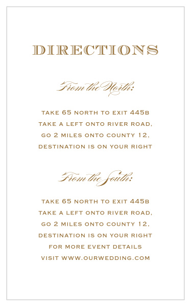 Share your wedding information in style with our Antique Frame Direction Cards. 