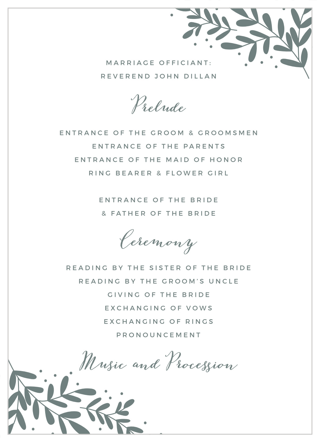 Garden Leaves Wedding Programs
