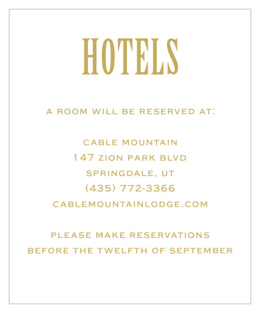Inform your wedding guests as to where they will be staying, while in town for your event, with our Antique Luxury Accommodation Cards!