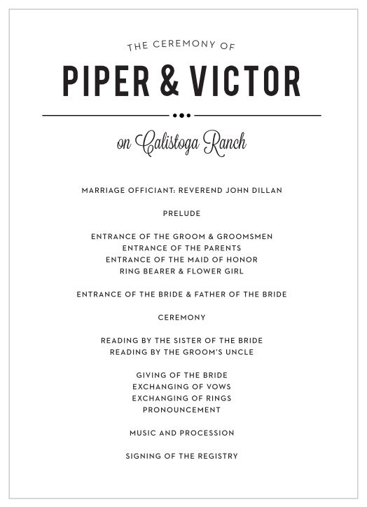 Walk family and friends through your marriage ceremony with our Eternal Playbill Wedding Programs.