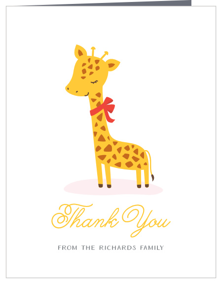 Let family and friends know how meaningful their presence at your little one party was with our Fun Giraffe First Birthday Thank You Cards.