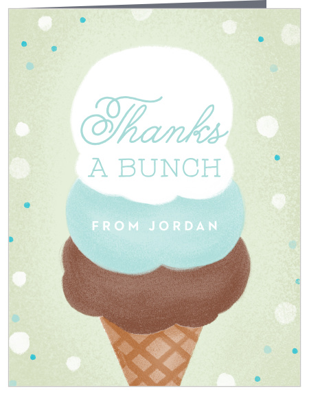 Having friends and family there to celebrate your child's big day was a sweet treat! Show them your appreciation with our Ice Cream First Birthday Thank You Cards.