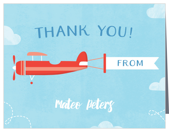 Use our Little Pilot First Birthday Thank You Cards to show your appreciation for your child's part guests' participation in their celebrations!