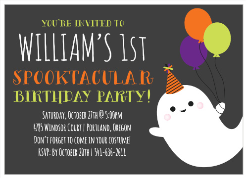 It's the time of the year for bats, ghosts, and birthday parties! Announce yours with our festive Halloween Ghost First Birthday Party Invitations.