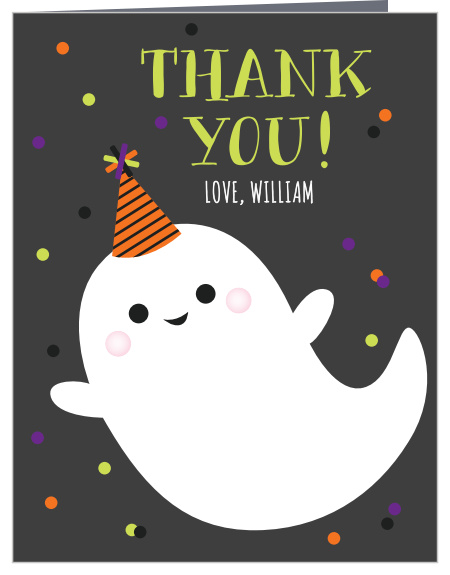 Thank you guests for truly spooktacular time with our Halloween Ghost First Birthday Party Thank You Cards.