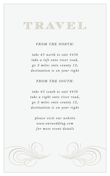 Family and friends will have no issue finding their way to your wedding venue with the help of our Streamlined Scroll Direction Cards.