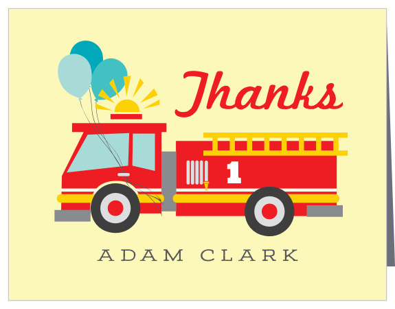 If your child had a great time at their birthday, why not let their guests know you appreciate them with our Little Fire Truck First Birthday Party Thank You Cards!