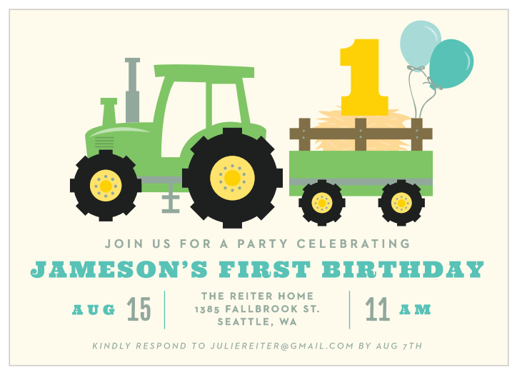 Your little farmer's special day is coming up, bring family and friends together for hoedown with our Tractor Party First Birthday Invitations.