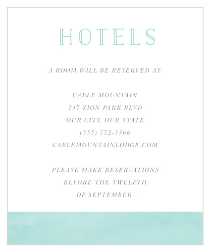 Inform out-of-town family and friends where you have reserved a block of rooms with our Blue Skies Accommodation Cards.