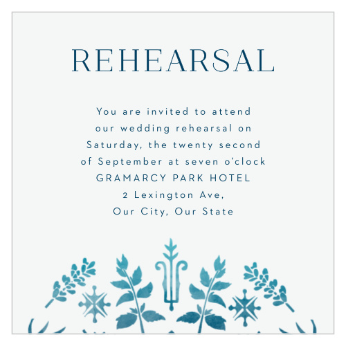 Invite your closest family and friends to your pre-wedding celebrations, using our Painted Floral Rehearsal Cards!