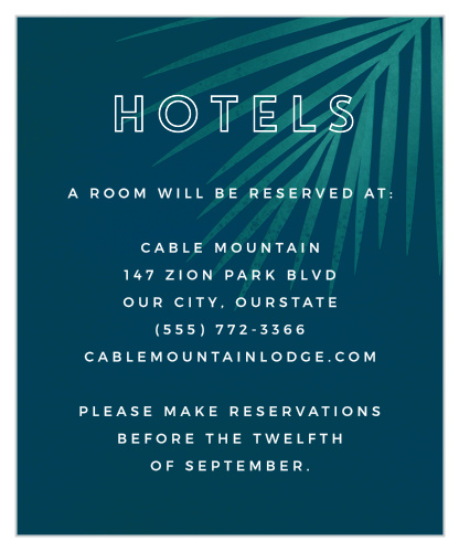 Surprise your guests with a place to rest after all your celebrations, using our Retro Paradise Accommodation Cards!