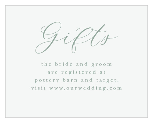 Our Flowing Ferns Registry Cards inform family and friends where you would to receive your wedding gifts from.