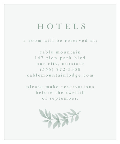 Our Flowing Ferns Accommodation Cards let out-of-town family and friends know where you have booked a block of rooms.