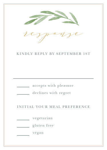 Gather a headcount of everyone that plans to attend your wedding with our Forever Wreath Response Cards.