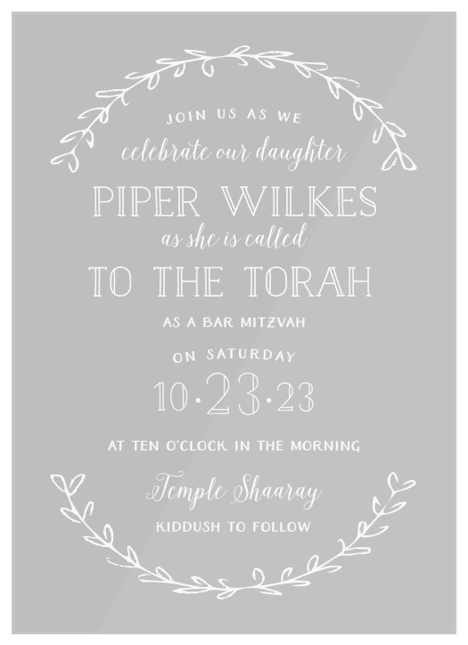 Any lovely young lady deserves an equally lovely invitation to begin their anticipated event, so we've created our Rustic Party Clear Bat Mitzvah Invitations!