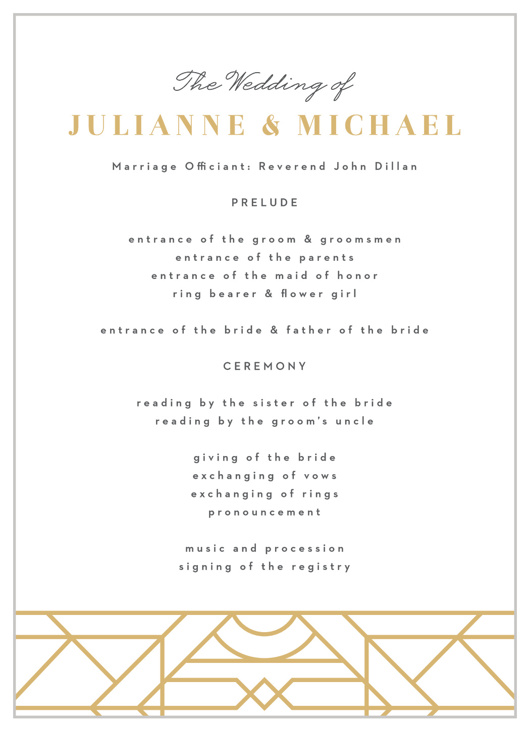 Art Deco Wedding Programs