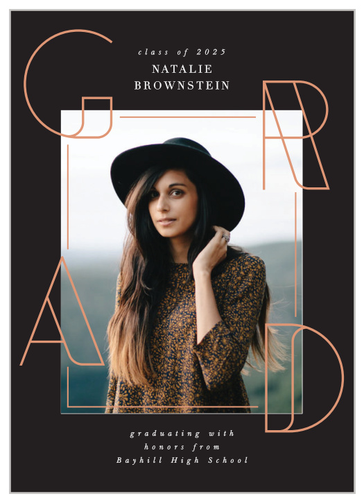 Share your academic achievement with family and friends when you send out our Outlined Grad Graduation Announcements.