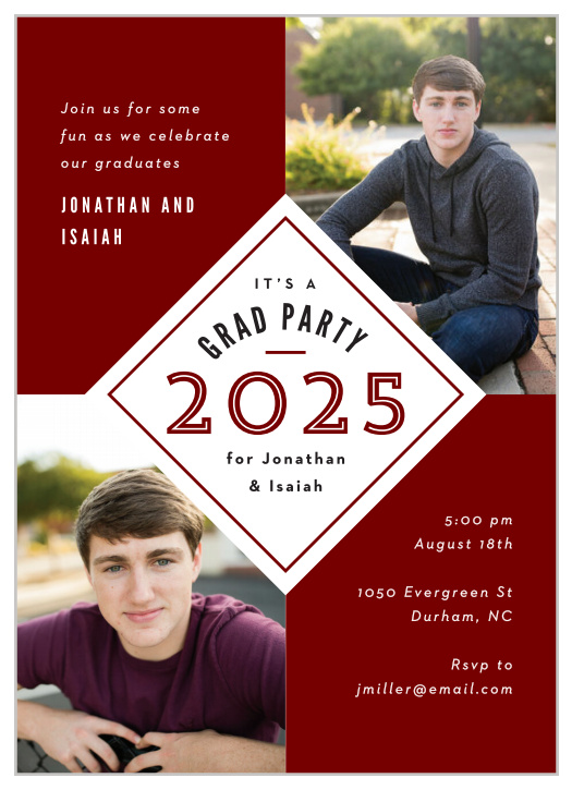 You’ve worked hard for this, so make your graduation celebration a memorable one with our Twin Portraits Graduation Invitations.