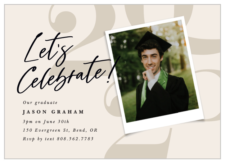 Kickoff your graduation celebrations by sending our Classic Polaroid Graduation Invitations to your loved ones!