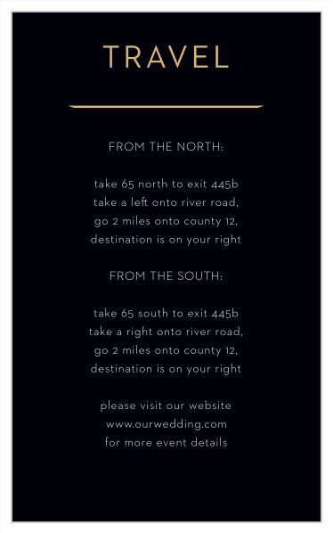 Assist your guests in their navigation to your venue using our Golden Photo Direction Cards!